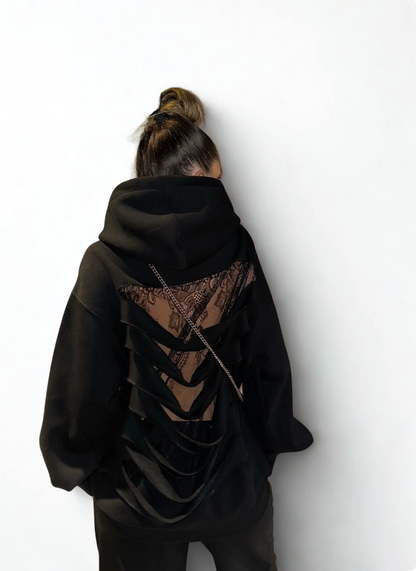RIVARA Ripped Lace Hoodie