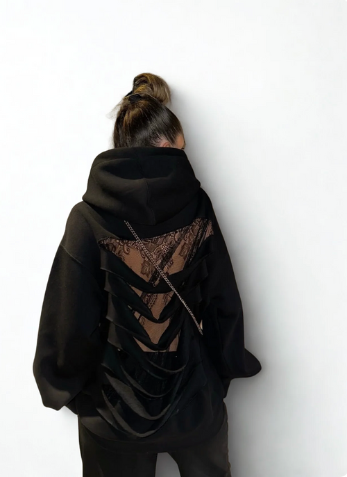 RIVARA Ripped Lace Hoodie