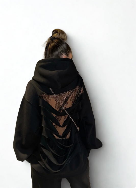 RIVARA Ripped Lace Hoodie