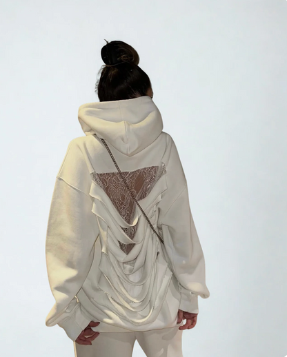 RIVARA Ripped Lace Hoodie